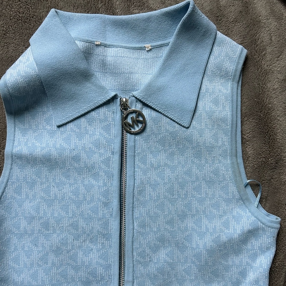 Michael Kors Light Blue Knit Zip Collar Sleeveless Dress